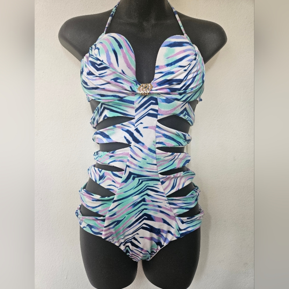 A. Che One piece Halter Monokini with Side Cutouts